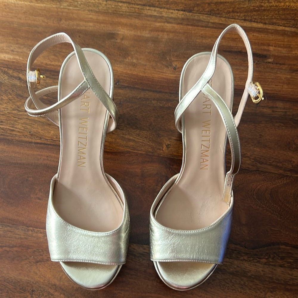 Stuart Weitzman High Heel Gold Sandals Size 7.5. … - image 1